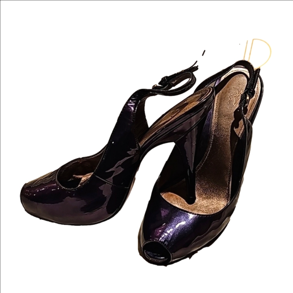 Joan and David Dafreeland Navy Multi patent lesther peep toe pump 6m
